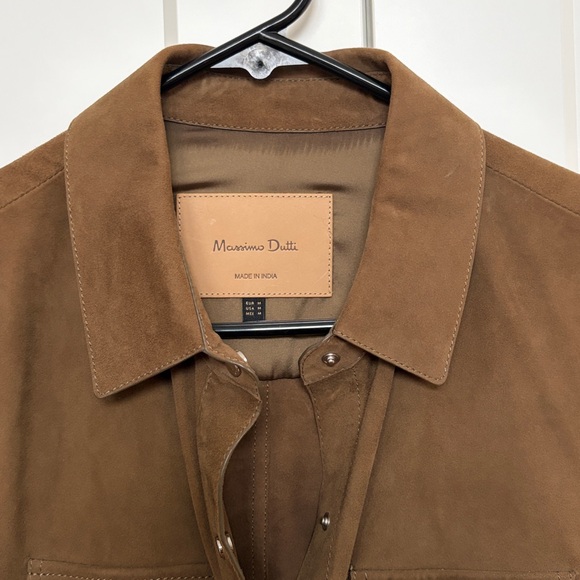 Massimo Dutti brown suede leather jacket shirt medium - Picture 2 of 5